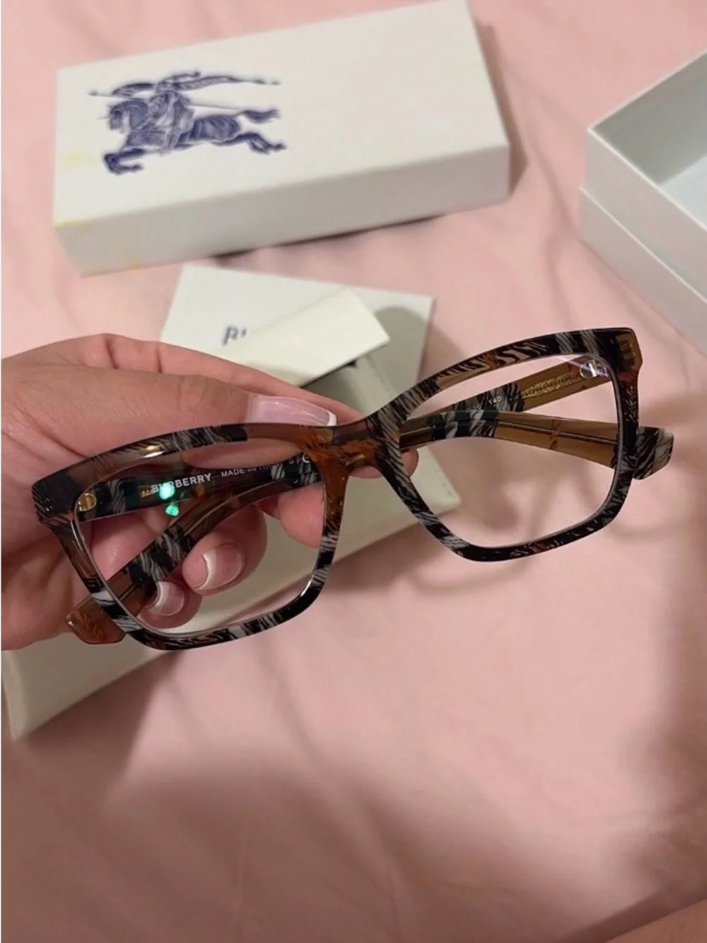 Burberry Brown & Black Patterned Square Optical Glasses